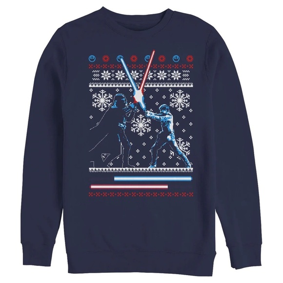 Star Wars Christmas Crew Neck Sweater  XL Darth Vader Luke Skywalker Navy Blue - Picture 1 of 7